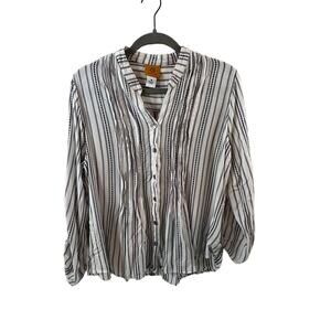 Ruby Rd White Embroidered Long Sleeve Button Down Blouse Size Medium